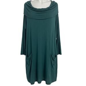 Match Point Women's Large Teal Cowl Neck Long Sleeve Tunic Dress Soft Modal Mix